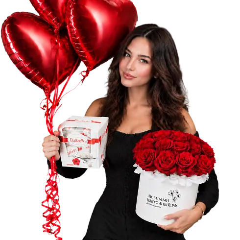 15 Роз+ Конфеты+Сердца