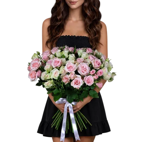 25 Кустовых розовых роз